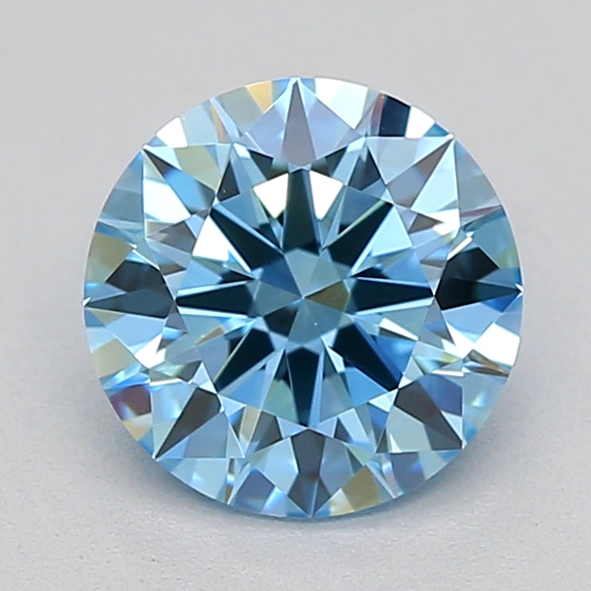 Actual 0.7 carat Vivid Blue Round lab-grown diamond