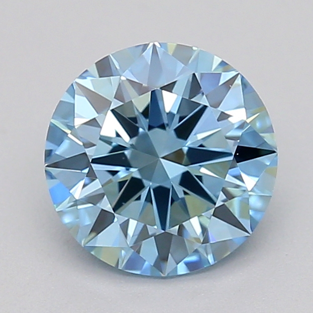 Actual 0.7 carat Vivid Blue Round lab-grown diamond