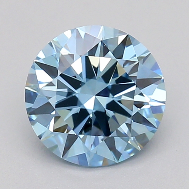Actual 0.7 carat Vivid Blue Round lab-grown diamond