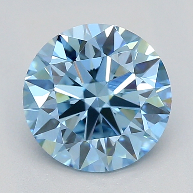 Actual 0.7 carat Vivid Blue Round lab-grown diamond