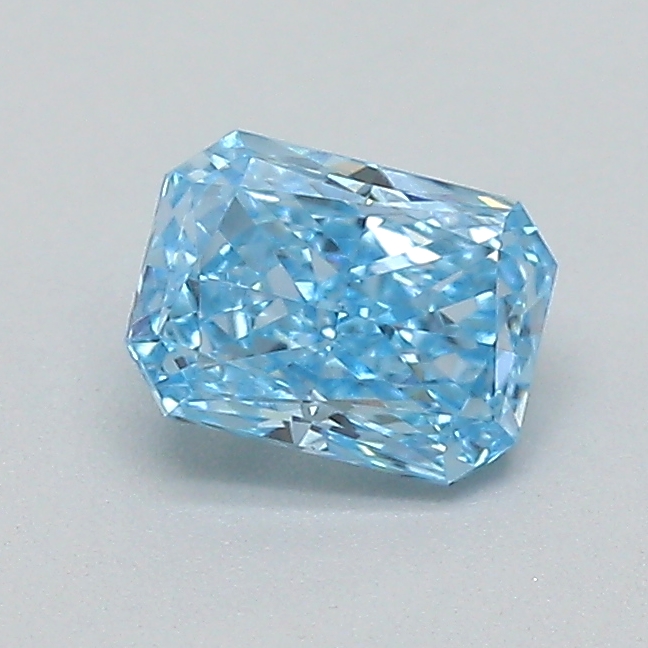 Actual 0.29 carat Fancy Vivid Blue Radiant lab-grown diamond