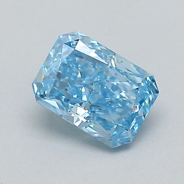 Actual 0.3 carat Fancy Vivid Blue Radiant lab-grown diamond