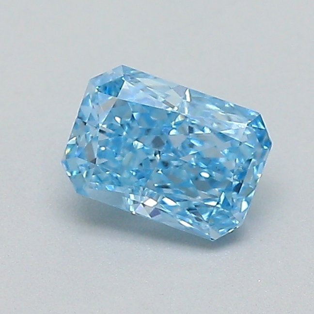 Actual 0.27 carat Fancy Vivid Blue Radiant lab-grown diamond