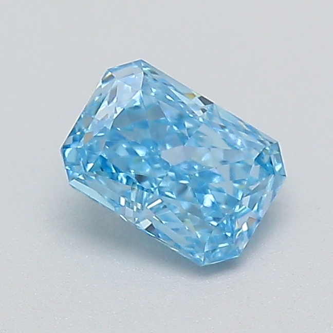Actual 0.29 carat Fancy Vivid Blue Radiant lab-grown diamond
