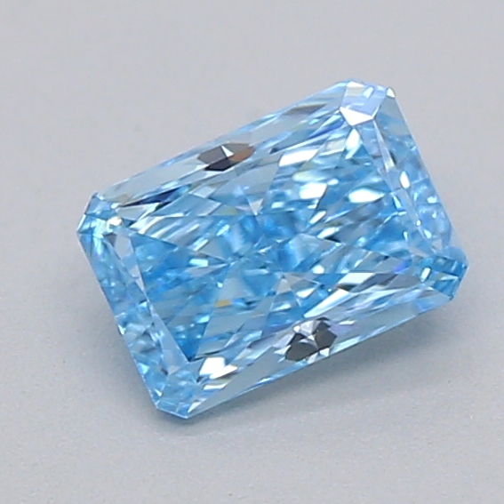 Actual 0.3 carat Fancy Vivid Blue Radiant lab-grown diamond