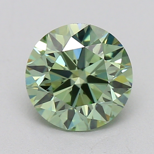 Actual 0.72 carat Vivid Green Round lab-grown diamond