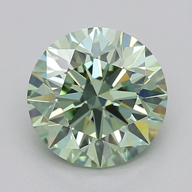 Actual 0.58 carat Vivid Green Round lab-grown diamond