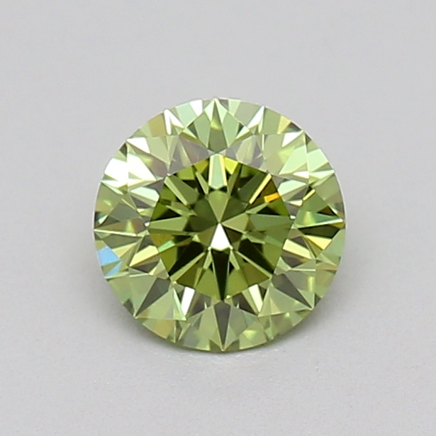 Actual 0.27 carat Fancy Vivid Green Round lab-grown diamond