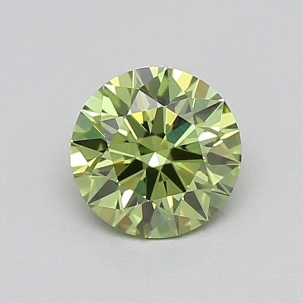 Actual 0.27 carat Fancy Vivid Green Round lab-grown diamond
