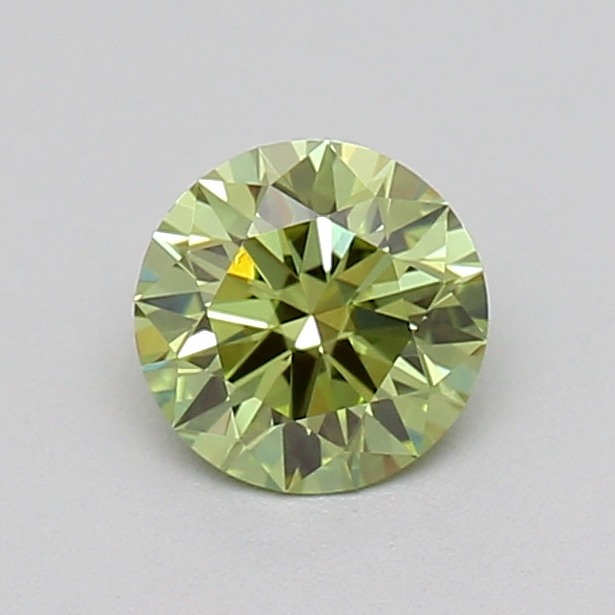 Actual 0.27 carat Fancy Vivid Green Round lab-grown diamond