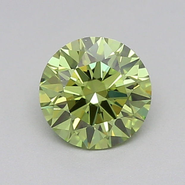Actual 0.34 carat Vivid Green Round lab-grown diamond