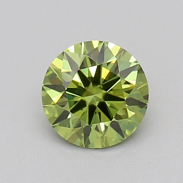Actual 0.27 carat Fancy Vivid Green Round lab-grown diamond