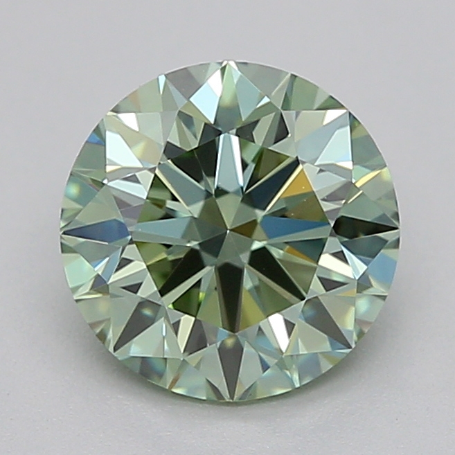 Actual 0.77 carat Vivid Green Round lab-grown diamond
